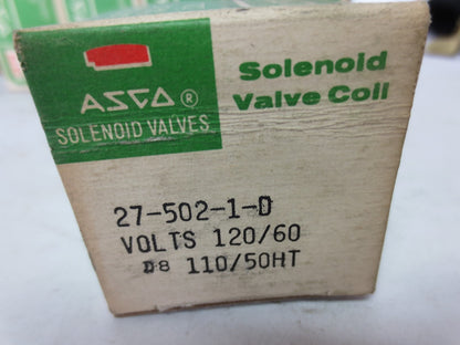 ASCO 27-502-1-D SOLENOID VALVE COIL - 110-120V, 50-60Hz - NEW SURPLUS in BOX1