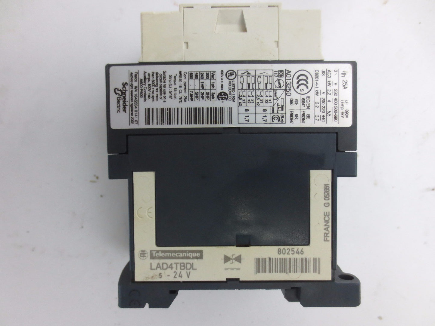 SCHNEIDER / TELEMECANIQUE LAD4TBDL w/ LC1D09 CONTACTOR 24V3