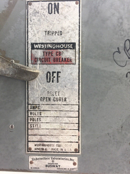 WESTINGHOUSE CBP 30A BREAKER BUS PLUG 600VAC 3 POLE1