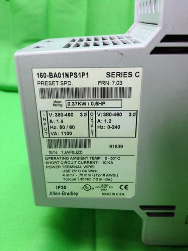 ALLEN BRADLEY 160-BA01NPS1P1 SER C DRIVE 160BA01NPS12