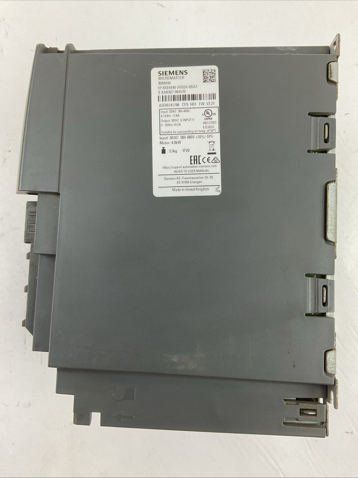 SIEMENS MICROMASTER MM440 1P 6SE6440-2UD24-0BA1 CFS: H01 FW: V2.21 AC DRIVE2