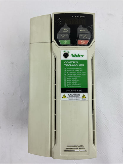 NIDEC CONTROL TECHNIQUES M200-044 00135 A AC DRIVE 7.5HP OUTPUT 0-480VAC 13.5A0