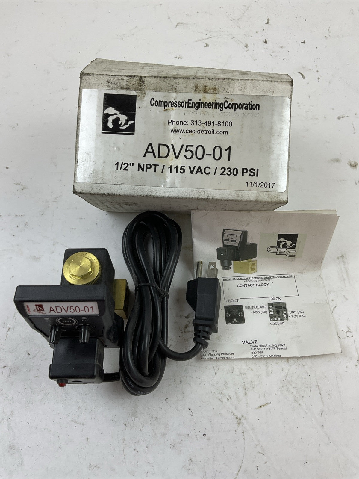 COMPRESSOR ENGINEERING CORPORATION ADV50-1 1/2" NPT  115VAC 230PSI SOLENOID TIME0