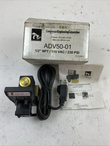 COMPRESSOR ENGINEERING CORPORATION ADV50-1 1/2" NPT  115VAC 230PSI SOLENOID TIME0