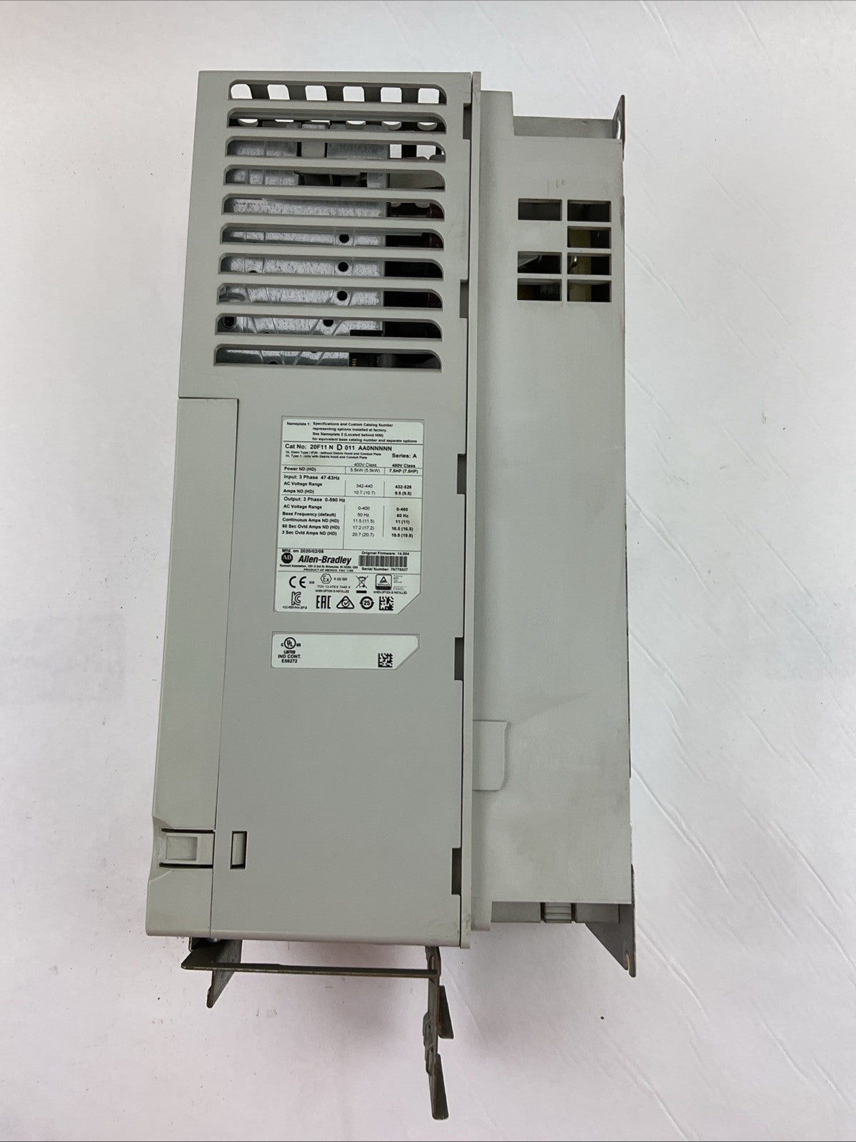 ALLEN BRADLEY 20F11 N D 011 AA0NNNNN SER A FIRMWARE 14.004 AC DRIVE 5.5kW 7.5HP3