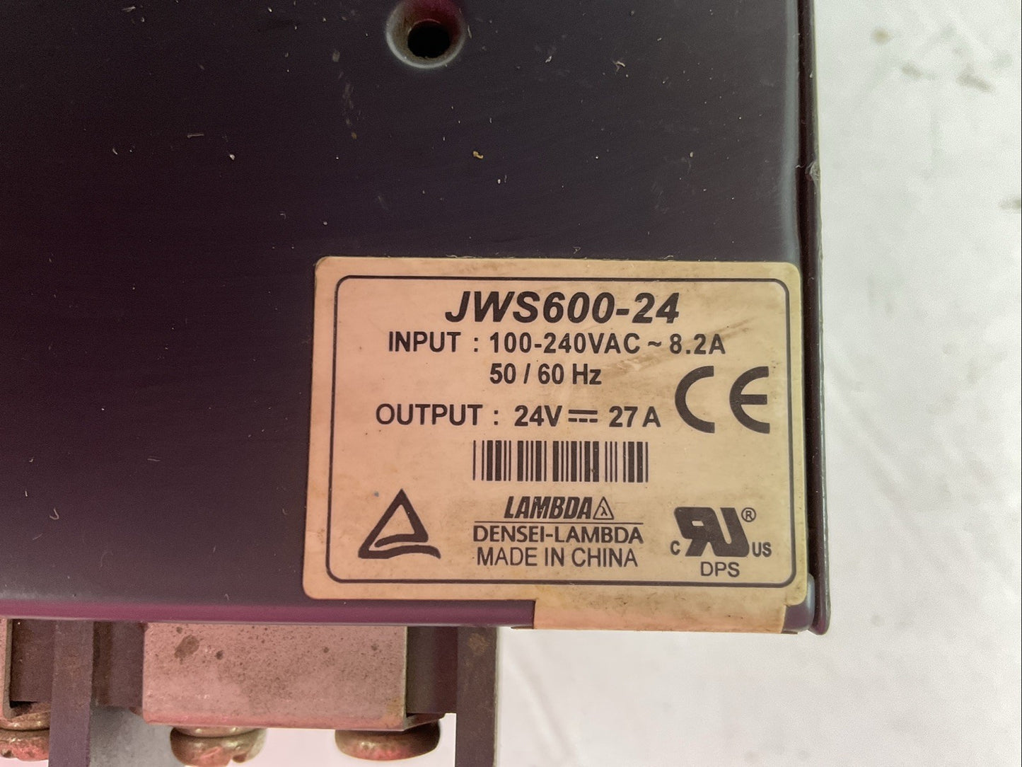 LAMBDA JWS600-24 POWER SUPPLY OUTPUT 24VDC 27A INPUT 100-240VAC 8.2A 50/60HZ2