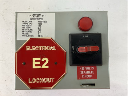 DAYKIN MDGTB-05 DISCONNECT SWITCH TRANSFORMER 1000VA PRI 480V 2.3A SEC 120V 8.3A0