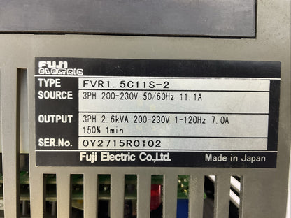 FUJI FV1.5C11S-2 AC DRIVE INVERTER OUTPUT 3PH 2.6kVA 200-230V 7A INPUT 200-230V1
