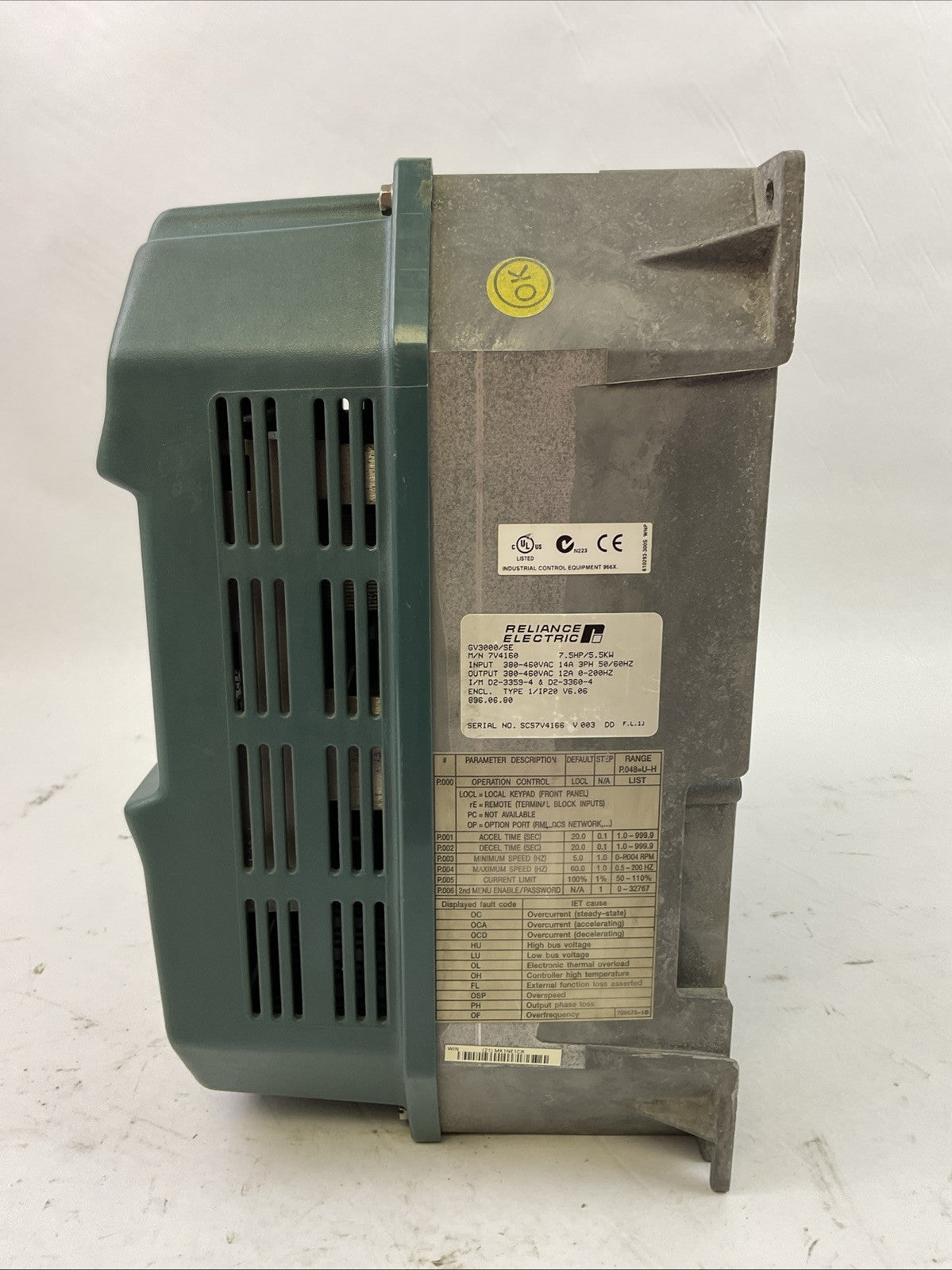RELIANCE ELECTRIC 7V4160 AC DRIVE 380-460VAC TYPE 1/IP20 C6.06 GV3000/SE3