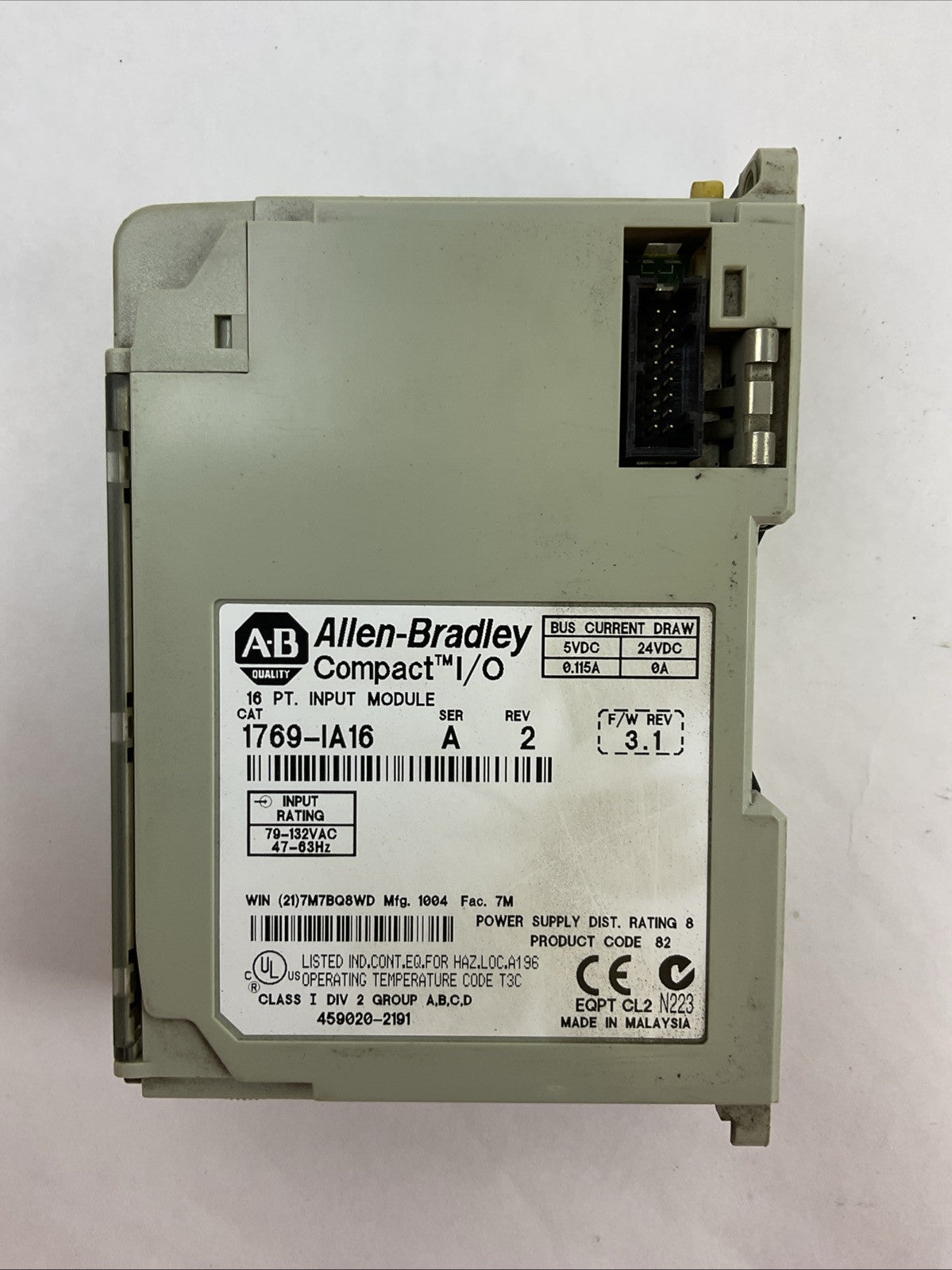 ALLEN BRADLEY 1769-IA16 SER A REV 2 F/W REV 3.1 16PT 85-265VAC INPUT MODULE