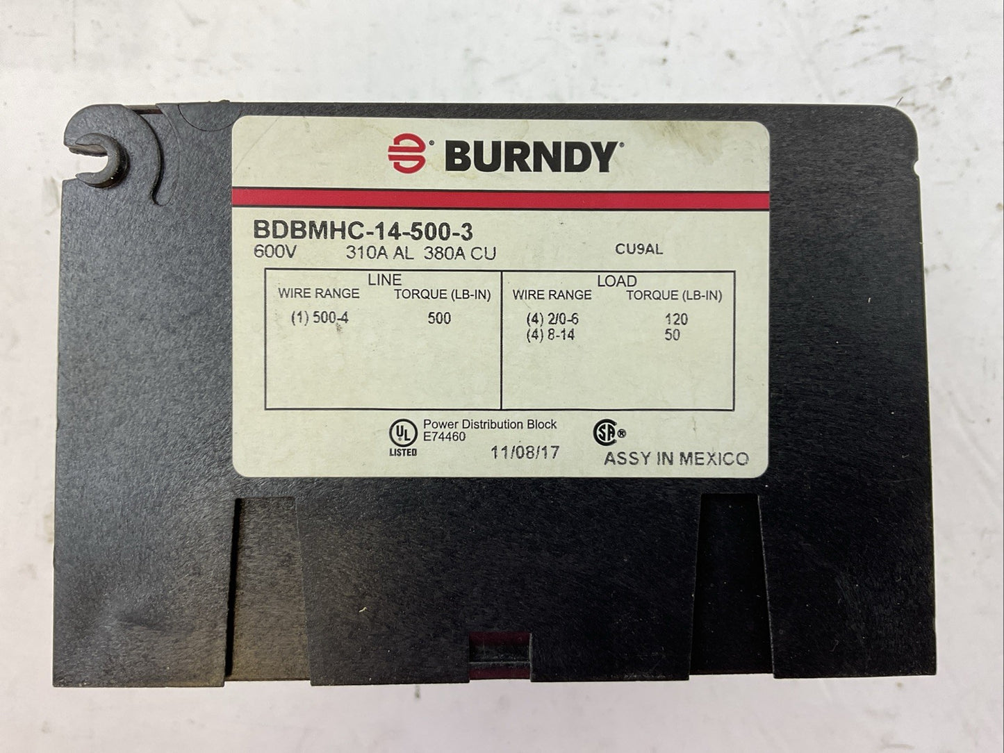 BURNDY BDBMHC-14-500-3 POWER DISTRIBUTION BLOCK 600V1
