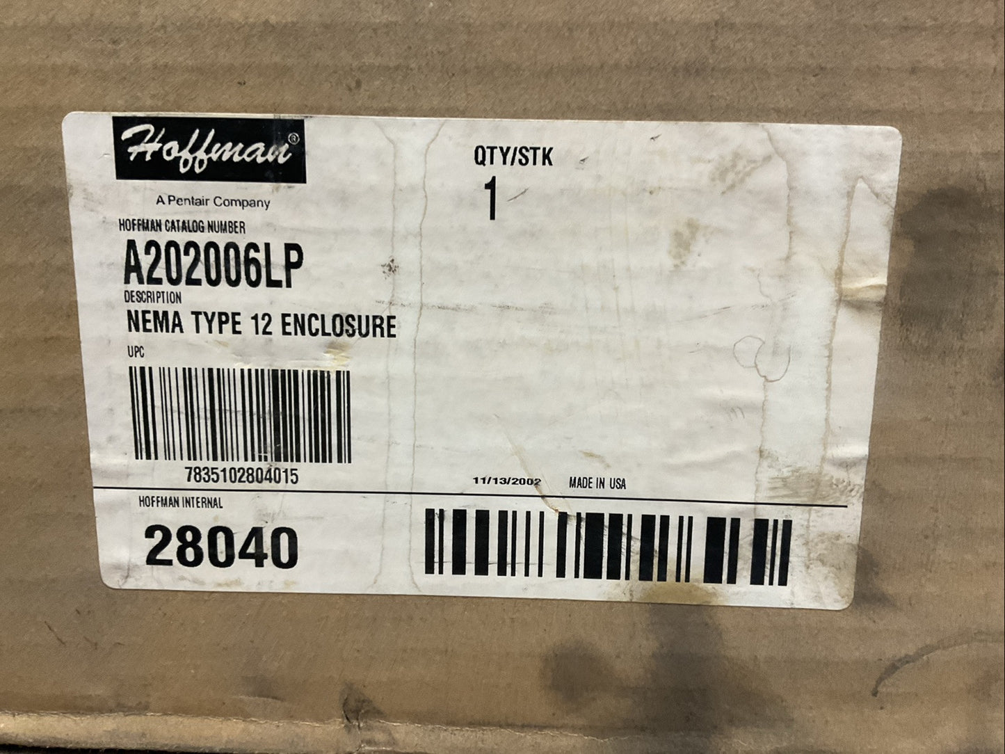 HOFFMAN A202006LP NEMA TYPE 12 ENCLOSURE0