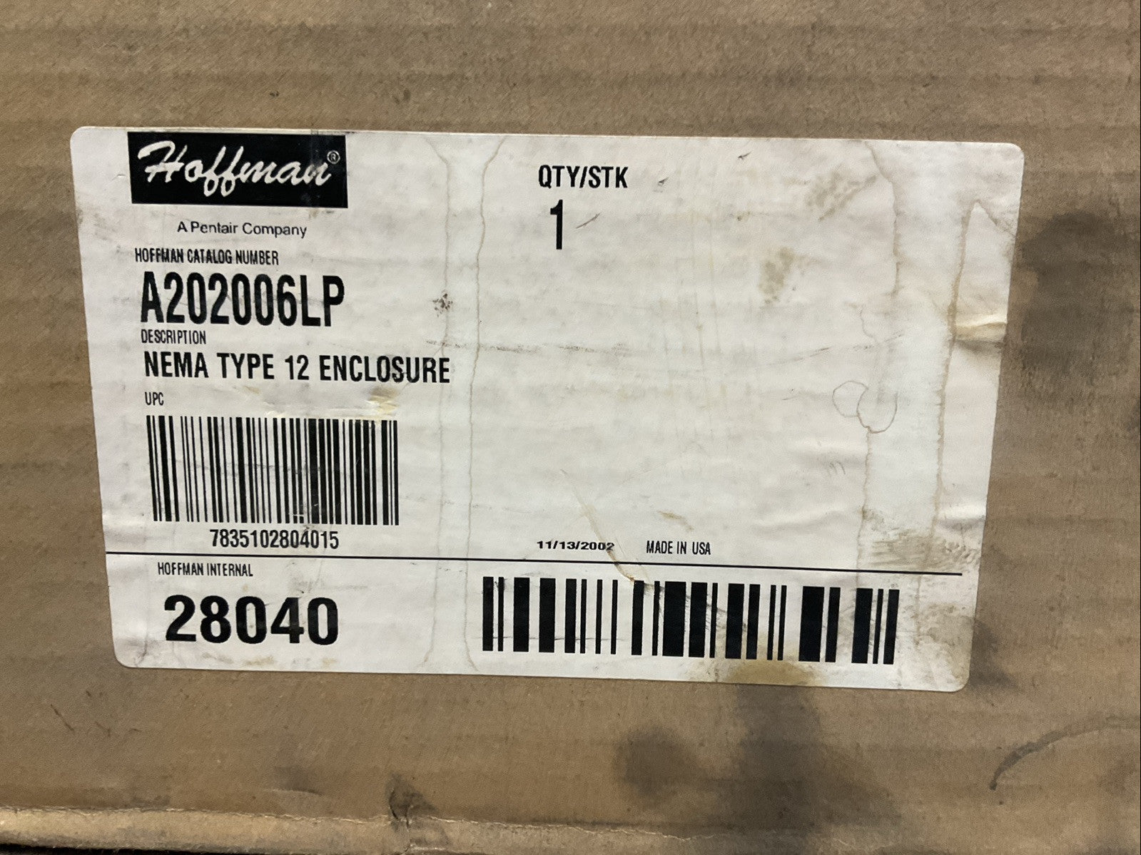 HOFFMAN A202006LP NEMA TYPE 12 ENCLOSURE0