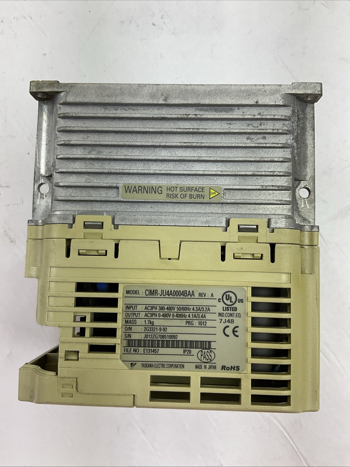 YASKAWA CIMR-JU4A0004BAA REV A J1000 AC DRIVE OUTPUT AC3PH 0-480V 4.1A/3.4A2