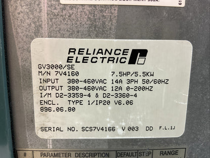 RELIANCE ELECTRIC 7V4160 AC DRIVE 380-460VAC TYPE 1/IP20 C6.06 GV3000/SE1