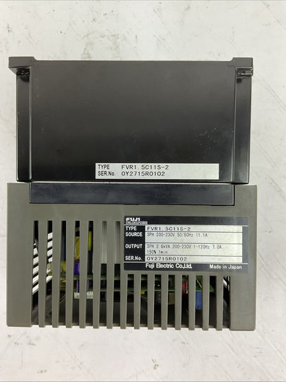 FUJI FV1.5C11S-2 AC DRIVE INVERTER OUTPUT 3PH 2.6kVA 200-230V 7A INPUT 200-230V2