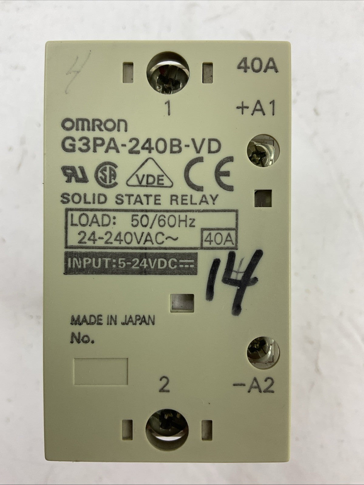 OMRON G3PA-240B-VD SOLID STATE RELAY LOAD 24-240VAC 50/60HZ 40A INPUT 24VDC0