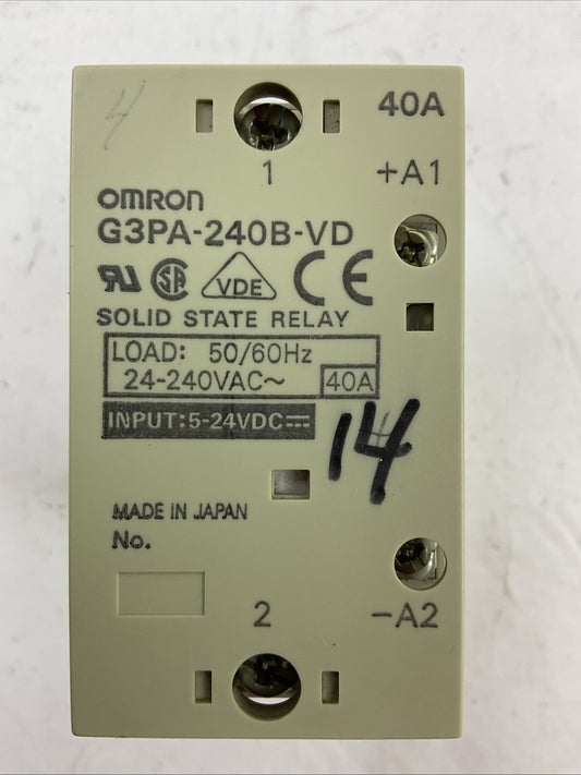 OMRON G3PA-240B-VD SOLID STATE RELAY LOAD 24-240VAC 50/60HZ 40A INPUT 24VDC0