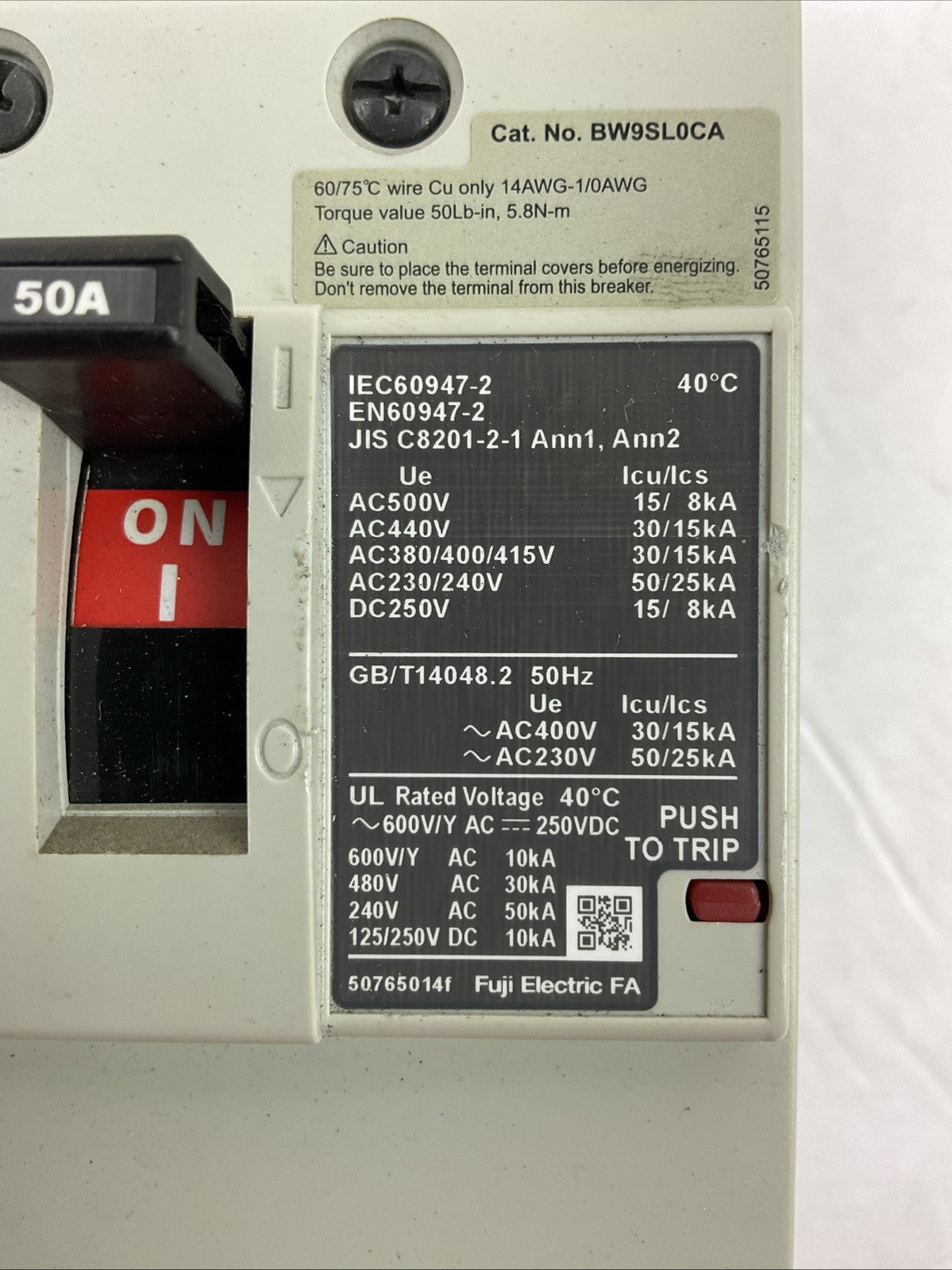 FUJI AUTO BREAKER BW125JAGU-3P050 50A 600VAC 250VDC 3POLE2