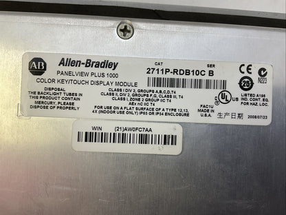 ALLEN BRADLEY 2711P-B10C4D2 SER A PANELVIEW PLUS 1000 24VDC3