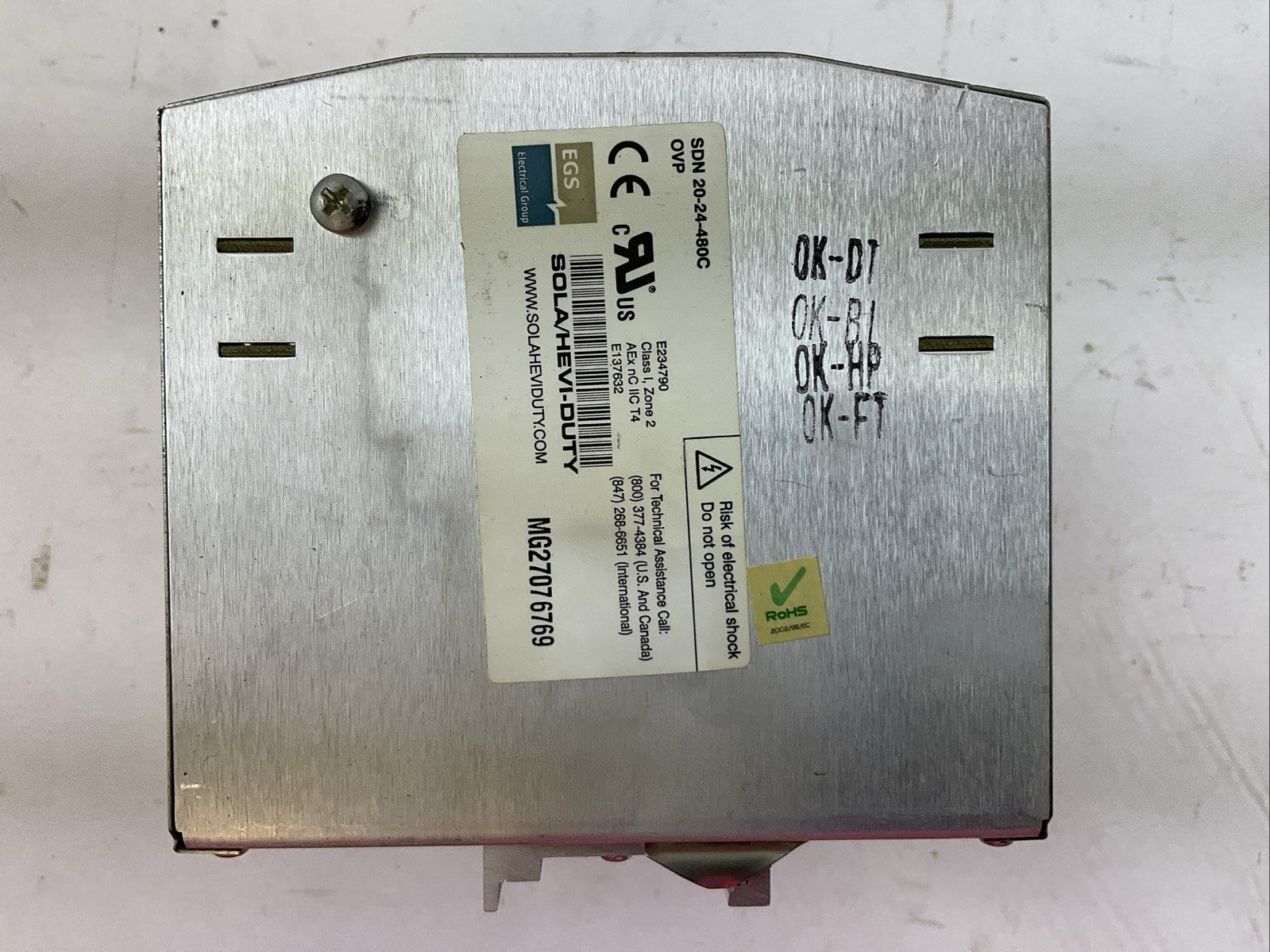 SOLA SDN 20-24-480C POWER SUPPLY OUTPUT 24VDC 20A INPUT 3PH 380/500VAC 1.7/1.5A3