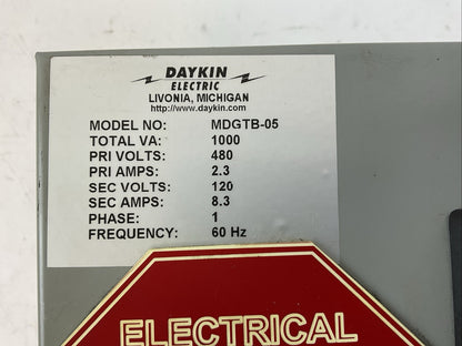 DAYKIN MDGTB-05 DISCONNECT SWITCH TRANSFORMER 1000VA PRI 480V 2.3A SEC 120V 8.3A1