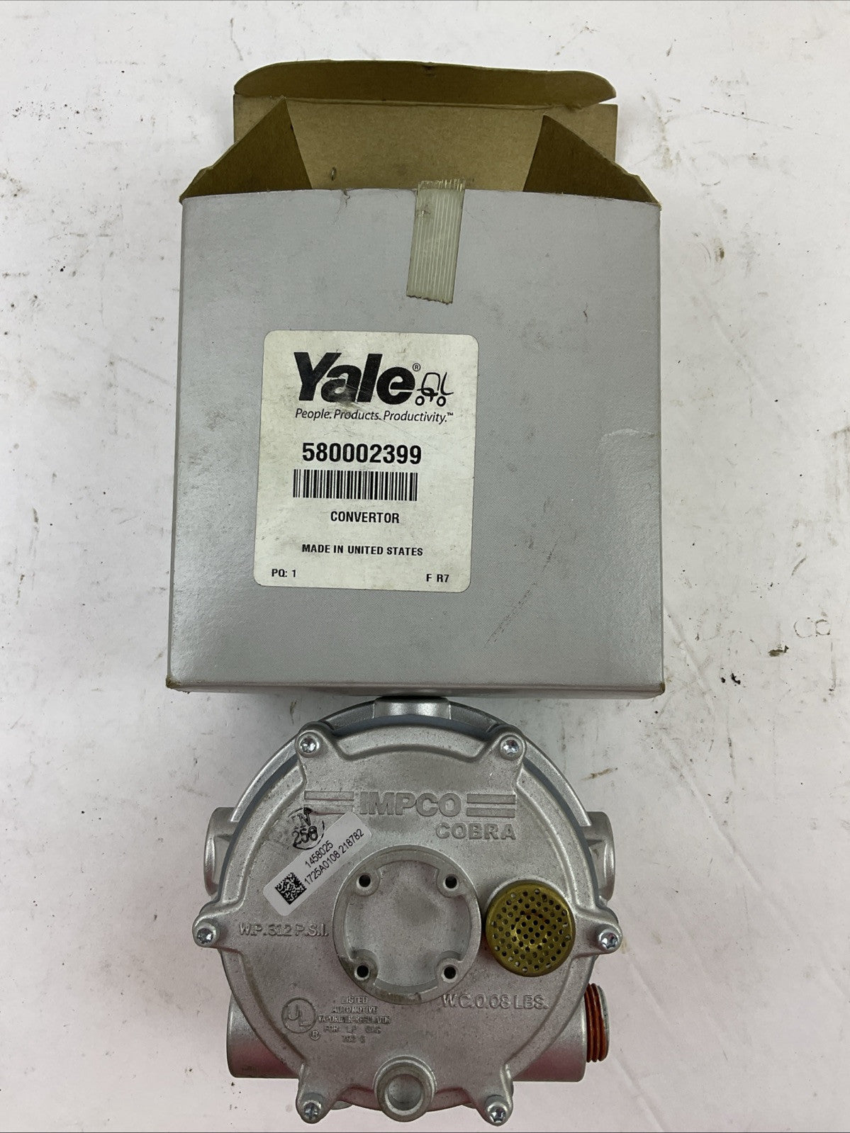 YALE 580002399 CONVERTOR REGULATOR IMPCO COBRA W.P .321 P.S.I. W.C.0.08 LBS
