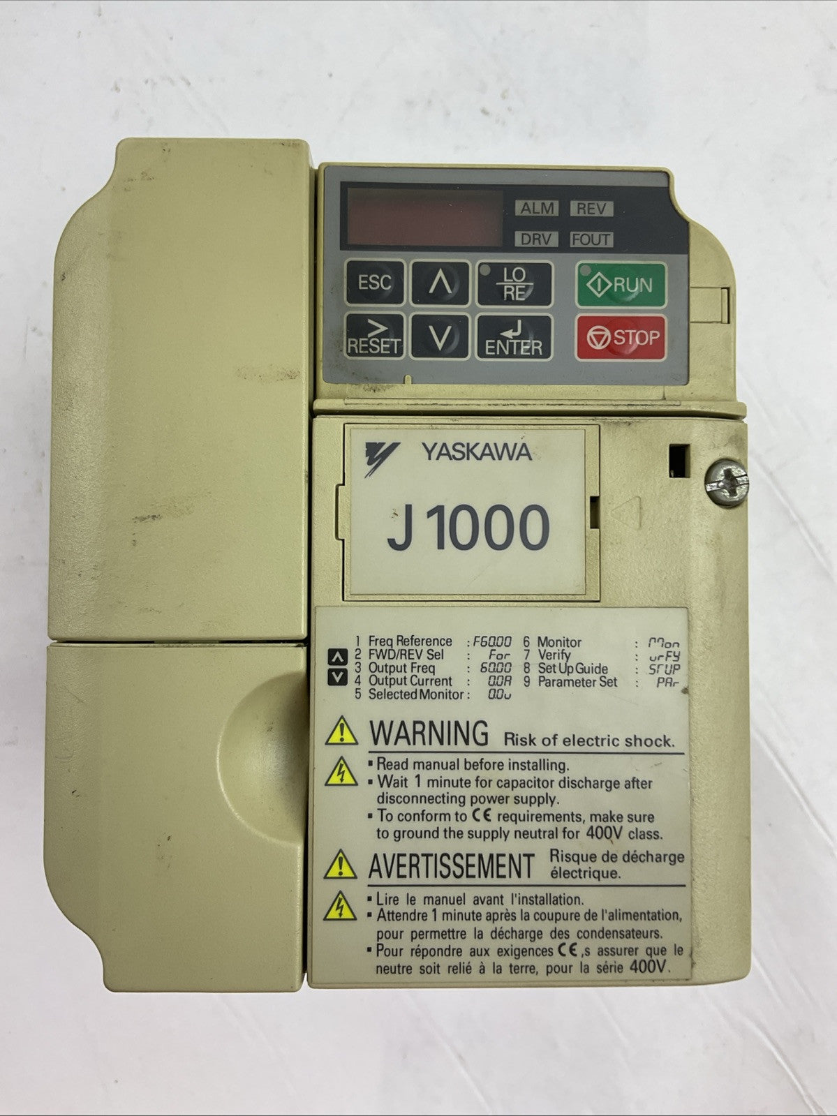 YASKAWA CIMR-JU4A0004BAA REV A J1000 AC DRIVE OUTPUT AC3PH 0-480V 4.1A/3.4A0
