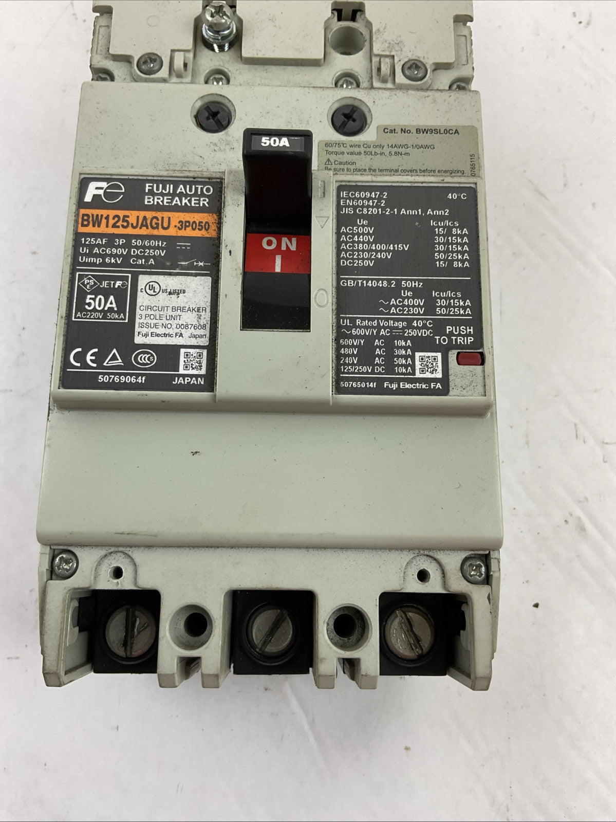 FUJI AUTO BREAKER BW125JAGU-3P050 50A 600VAC 250VDC 3POLE8