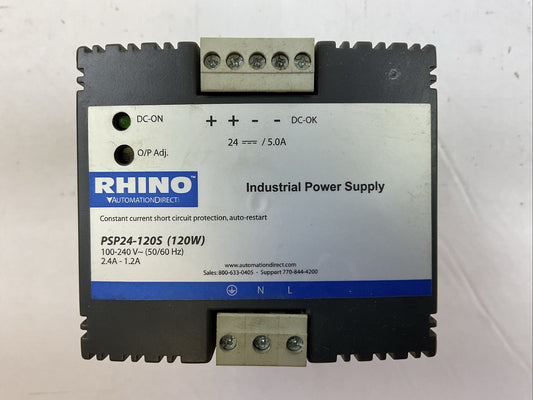 RHINO PSP24-120S (120W) INDUSTRIAL POWER SUPPLY 100-240VAC 2.4A-1.2A 24VDC 5.0A