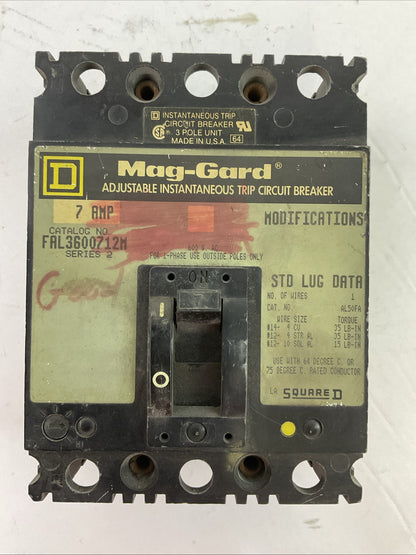 SQUARE D FAL3600712M MAG-GARD ADJ. INSTATANEOUS TRIP CIRCUIT BREAKER 7A SER 20