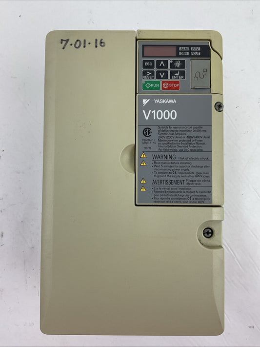 YASKAWA CIMR-VU4A0023FAA REV D V1000 AC DRIVE OUTPUT AC3PH 0-480V 23.0A/18.0A0