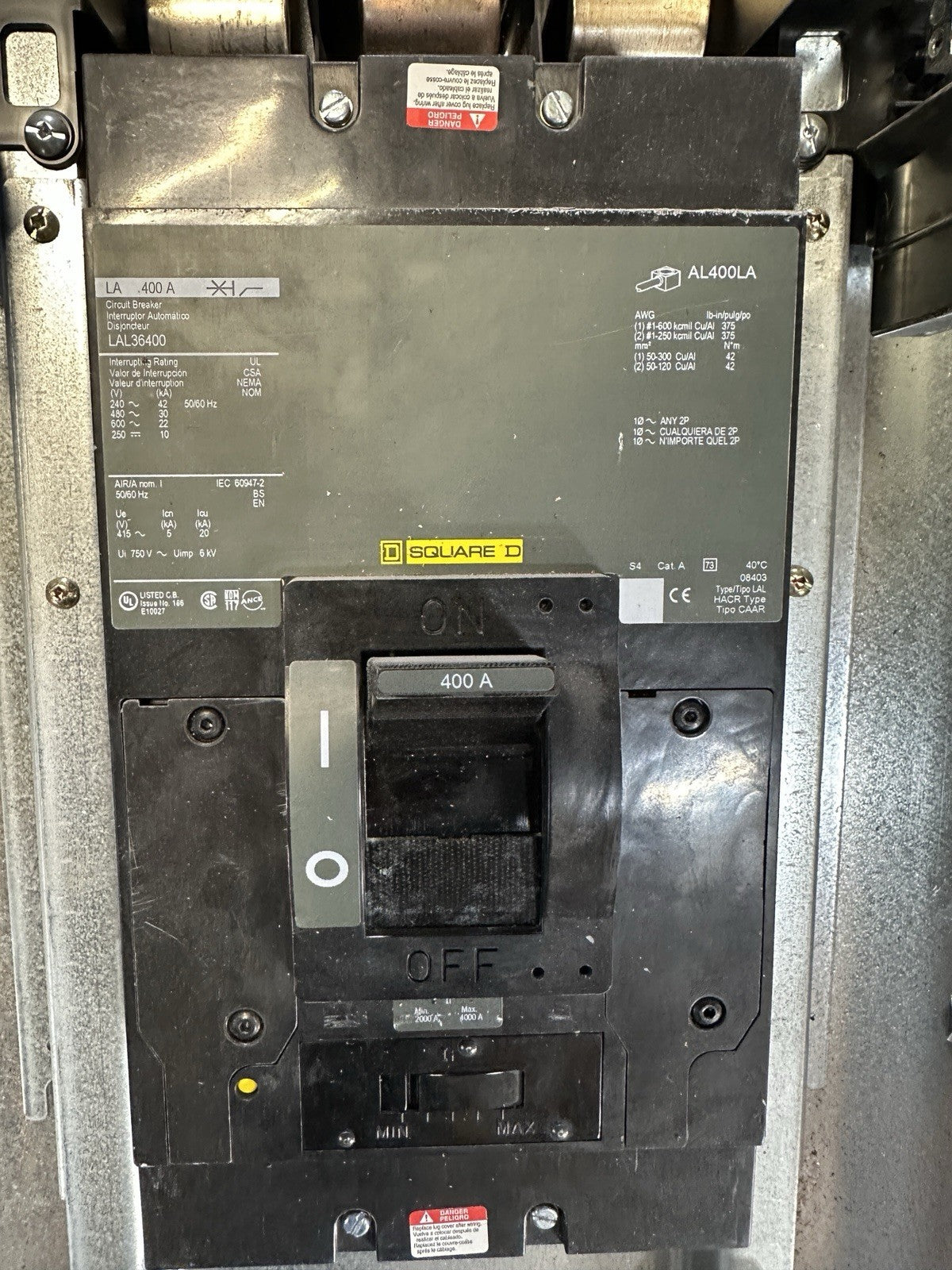 Square D NQ442L4C Main Panelboard 400A 240 VAC 48VDC 3PH LAL36400 NC62VS NQMB4LA4